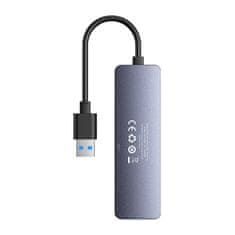 BASEUS Vozlišče 4v1 Baseus UltraJoy Lite 15cm USB-A do 4x USB 3.0 + USB-C 5V (sivo)