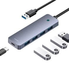 BASEUS Vozlišče 4v1 Baseus UltraJoy Lite 200cm USB-A do 4x USB 3.0 + USB-C 5V (sivo)