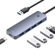 BASEUS Vozlišče 4v1 Baseus UltraJoy Lite 50cm USB-A do 4x USB 3.0 + USB-C 5V (sivo)