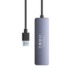 BASEUS Vozlišče 4v1 Baseus UltraJoy Lite 150cm USB-A do 4x USB 3.0 + USB-C 5V (sivo)