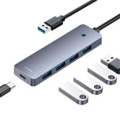 BASEUS Vozlišče 4v1 Baseus UltraJoy Lite 150cm USB-A do 4x USB 3.0 + USB-C 5V (sivo)