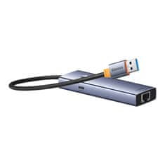 BASEUS Vozlišče Baseus UltraJoy Series Lite 4-portno (USB na USB 3.0*3+RJ45*1+USB-C 5V) (sivo)