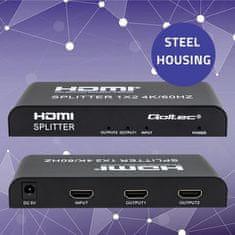 Aktivni razdelilnik Qoltec 2 x HDMI 4K x 2K | 6 Gb/s | 60 Hz | Visoka stabilnost