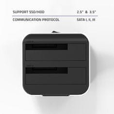 Priklopna postaja Qoltec za trdi disk SSD 2,5" 3,5" | SATA III | USB 3.0 | Super hitrost 5 Gb/s | s funkcijo kloniranja brez povezave