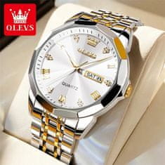 OLEVS OLEVS 9931 Moški rombasto ogledalo izvirno Quartz Watch: Izvirna ročna ura iz nerjavnega jekla za prefinjeno merjenje časa, vodoodporna, svetleči roki Silver-gold