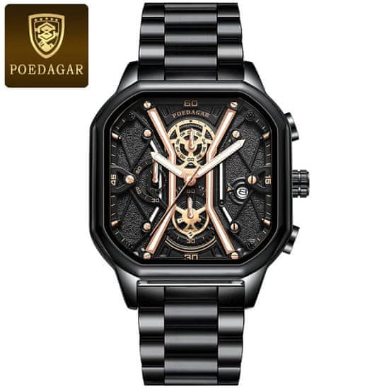 POEDAGAR POEDAGAR 922 Moški Chronograph kvadratni Watch: Združitev elegance in natančnosti pri merjenju časa Steel Black-Gold