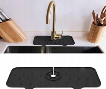 Korbi SILIKONSKA PODLOGA ZA POMIVALNO KORITO – OCIEKACZ POD PIPU, KUHINJSKI ZLEW, ČRNA