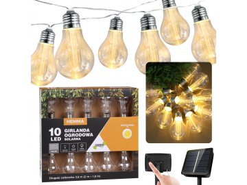 GARDEN LINE Sončna vrtna girlanda 10 LED tople bele barve, svetlobna veriga 3,8 m