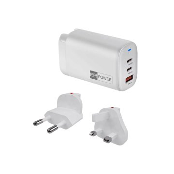 ER POWER 65W GaN napajalnik 2xUSB-C PD/USB-A bela
