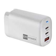 ER POWER 65W GaN napajalnik 2xUSB-C PD/USB-A bela