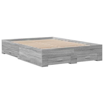 Vidaxl Posteljni okvir s predali siva sonoma 135x190cm inženirski les