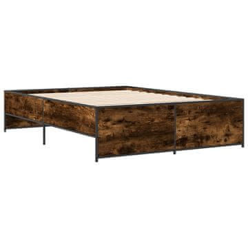 Vidaxl Posteljni okvir dimljeni hrast 135x190 cm inž. les in kovina