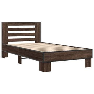Vidaxl Posteljni okvir rjav hrast 90x190 cm inženirski les in kovina