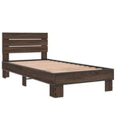 Vidaxl Posteljni okvir rjav hrast 75x190 cm inženirski les in kovina
