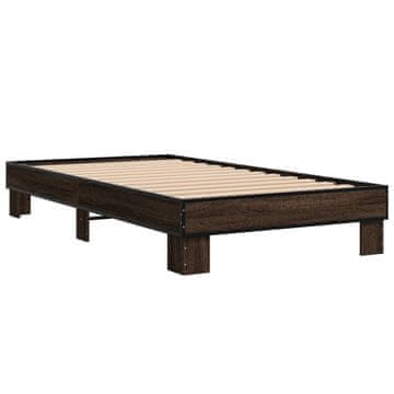 Vidaxl Posteljni okvir rjav hrast 100x200 cm inženirski les in kovina