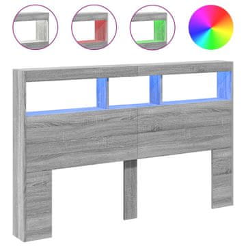 Vidaxl Omarica za vzglavje postelje LED siva sonoma 160x17x102 cm