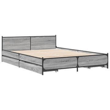 Vidaxl Posteljni okvir s predali siva sonoma 135x190cm inženirski les