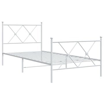 Vidaxl Kovinski posteljni okvir z vzglavjem in vznožjem bel 90x200 cm