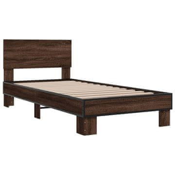 Vidaxl Posteljni okvir rjav hrast 75x190 cm inženirski les in kovina
