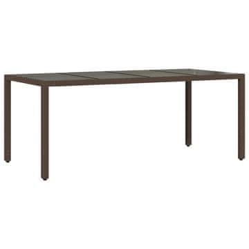 Vidaxl Vrtna miza s stekleno ploščo rjav 190x90x75 cm poli ratan