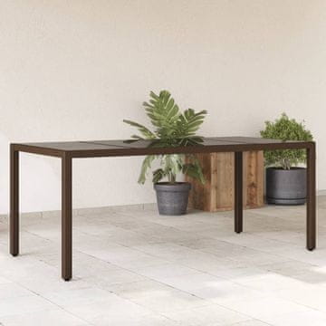 Vidaxl vidaXL Vrtna miza s stekleno ploščo, rjava, 190x90x75 cm, poli ratan