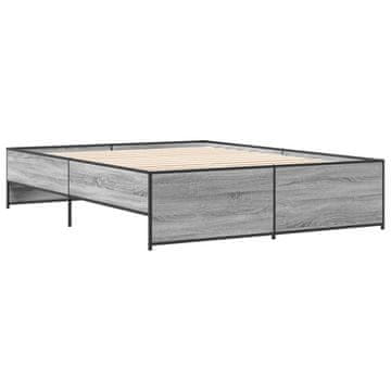 Vidaxl Posteljni okvir siva sonoma 150x200 cm inž. les in kovina