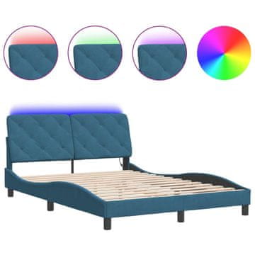 Vidaxl Posteljni okvir z LED brez vzmetnice moder 140x200 cm žamet