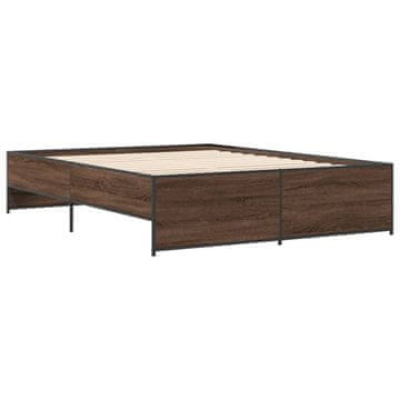 Vidaxl Posteljni okvir rjav hrast 140x200 cm inženirski les in kovina