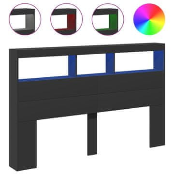 Vidaxl Omarica za vzglavje postelje LED črna 160x17x102 cm