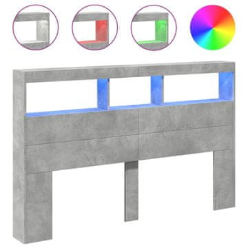 Vidaxl Omarica za vzglavje postelje LED betonsko siva 160x17x102 cm