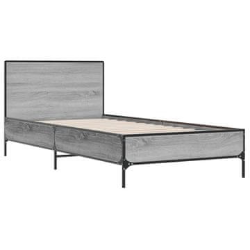 Vidaxl Posteljni okvir siva sonoma 90x200 cm inženirski les in kovina
