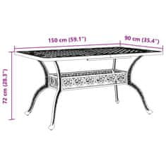Vidaxl Vrtna miza črna 150x90x72 cm liti aluminij