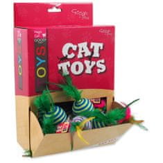 Magic cat Displej Hračky MAGIC CAT míček s pruhy a pírky bavlněný 4,5 cm 30 ks