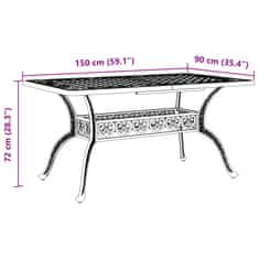 Vidaxl Vrtna miza bela 150x90x72 cm liti aluminij