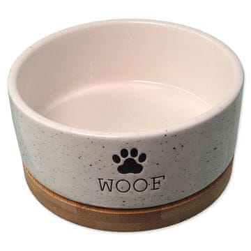 Dog Fantasy Miska DOG FANTASY keramická bílá WOOF s podtáckem 13 x 5,5 cm 400 ml