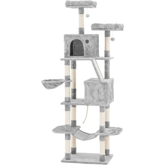 Uniprodo Praskalni stolp mačja hišica žogice ležalnik vrvni most 60x50x206cm UNI_CT_07