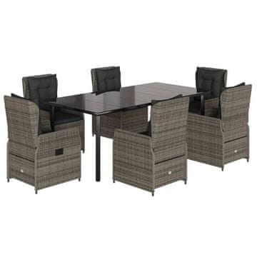 Vidaxl Vrtna jedilna garnitura 7-delna z blazinami siv poli ratan