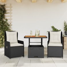 shumee Bistro garnitura 3-delna z blazinami črn poli ratan