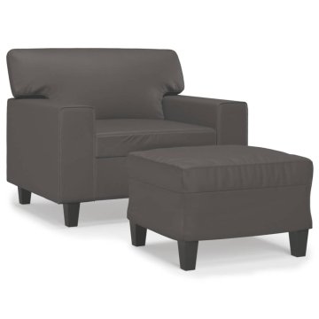 Vidaxl Fotelj s stolčkom za noge siv 60 cm umetno usnje