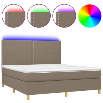 Vidaxl Box spring postelja z vzmetnico LED taupe 180x200 cm blago