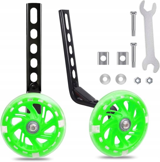 Korbi Stranske podporne kolesa za otroške kolesa 12-20", LED zelena