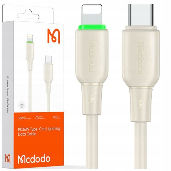 Mcdodo MCDODO POLNILEC USB-C LIGHTNING HITRI POLNILNI KABEL ZA IPHONE 1M VODIL BEŽ