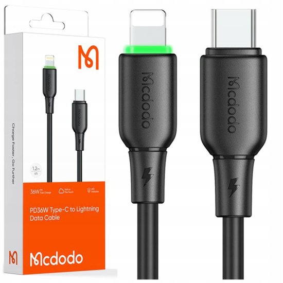 Mcdodo MCDODO POLNILEC USB-C LIGHTNING HITRI POLNILNI KABEL ZA IPHONE 1M VODIL ČRNO