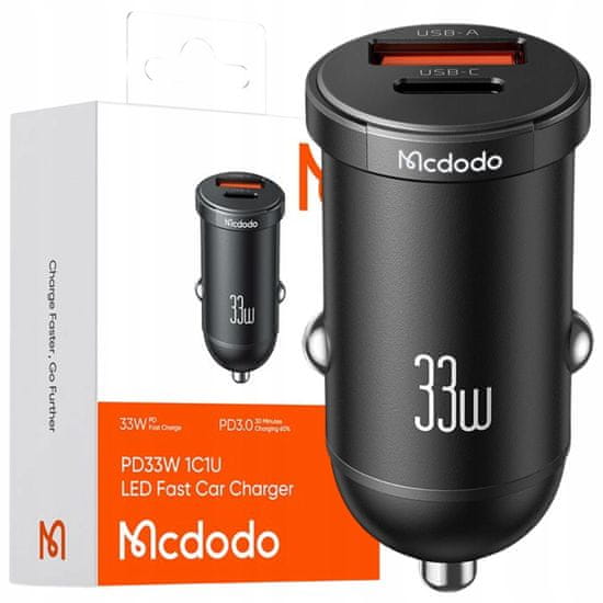 Mcdodo MCDODO MOČAN HITER AVTOMOBILSKI POLNILEC ZA TELEFON 2X USB USB-C 33W VODIL