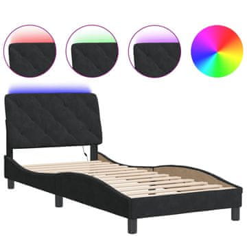 Vidaxl Posteljni okvir z LED brez vzmetnice črn 80x200 cm žamet
