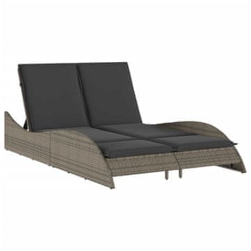 Vidaxl Ležalnik z blazino siv 114x205x73 cm poli ratan
