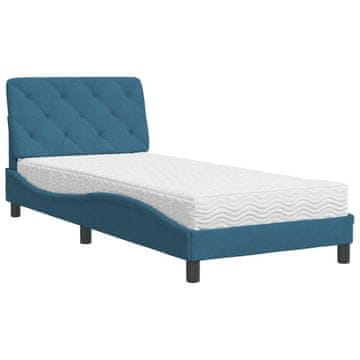 Vidaxl Postelja z vzmetnico modra 90x190 cm žamet