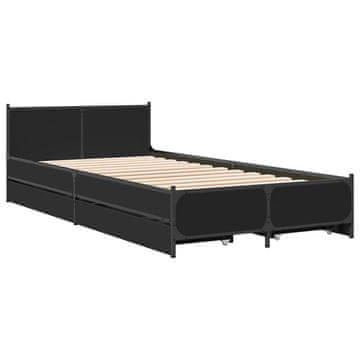 Vidaxl Posteljni okvir s predali črn 75x190 cm inženirski les