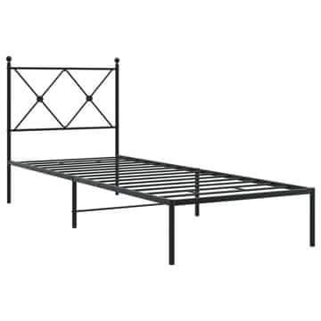 Vidaxl Kovinski posteljni okvir z vzglavjem črn 75x190 cm