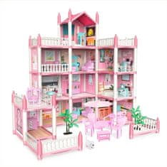 Homey Hiša za punčke | Igralni dvorec | 11 sob, 4 punčke | Barvna LED osvetlitev